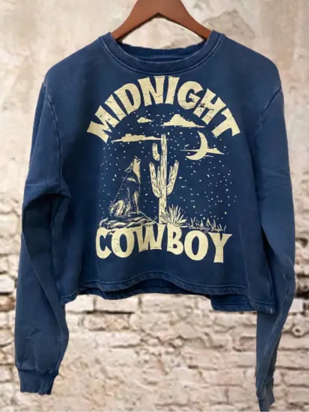 NWOT- Women’s Cropped 'Midnight Cowboy' Graphic Sweatshirt - Blue